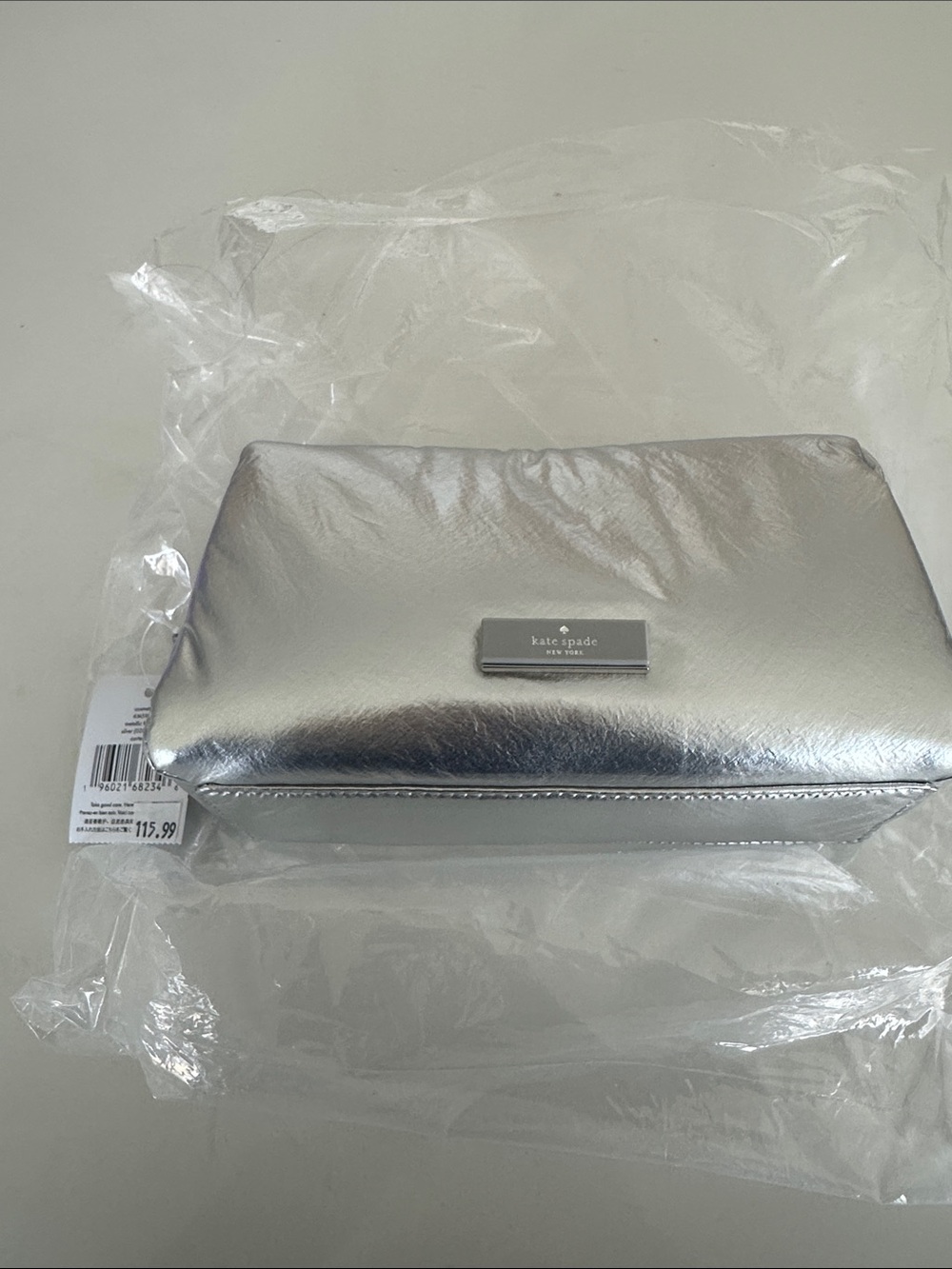 kate spade Silver Metallic Logo Cosmetic Pouch